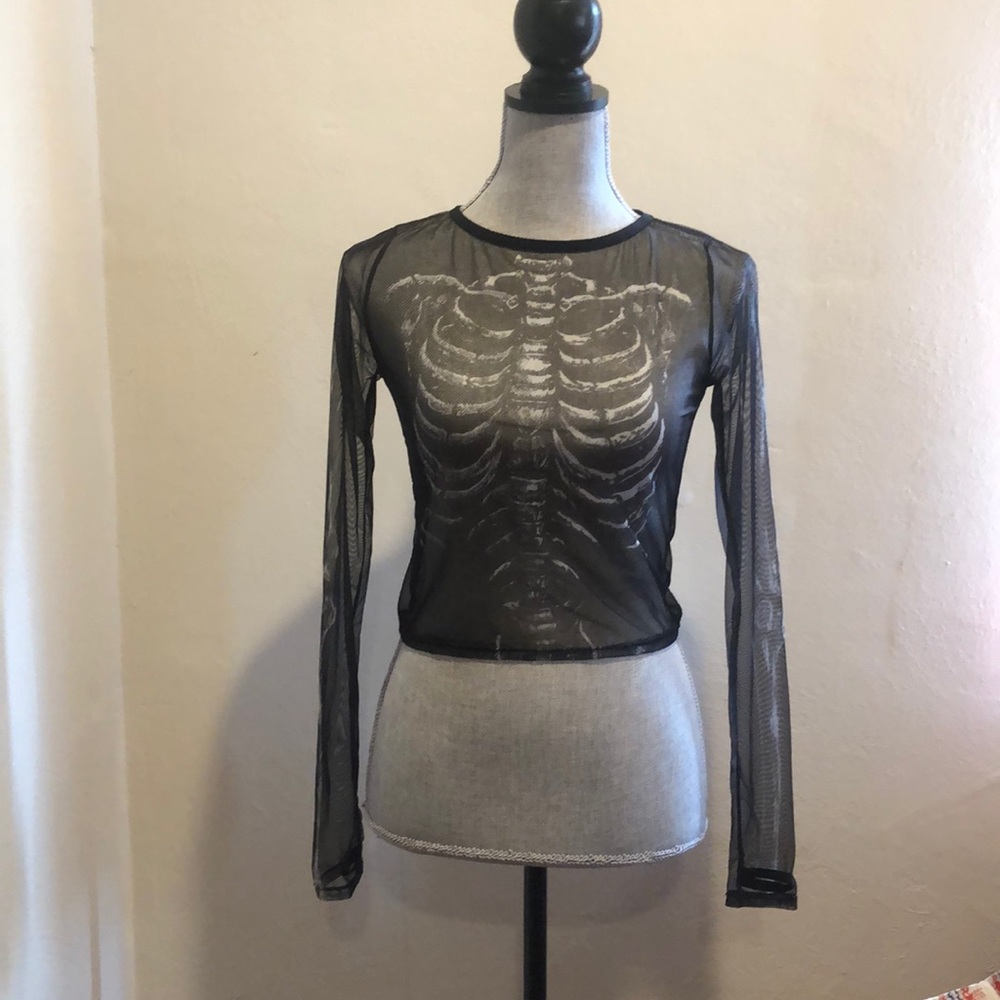 Black Sheer Dolls Kill long sleeve skeleton SZ M